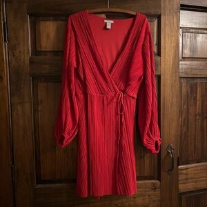H&M Pleated Long Sleeve Wrap Dress